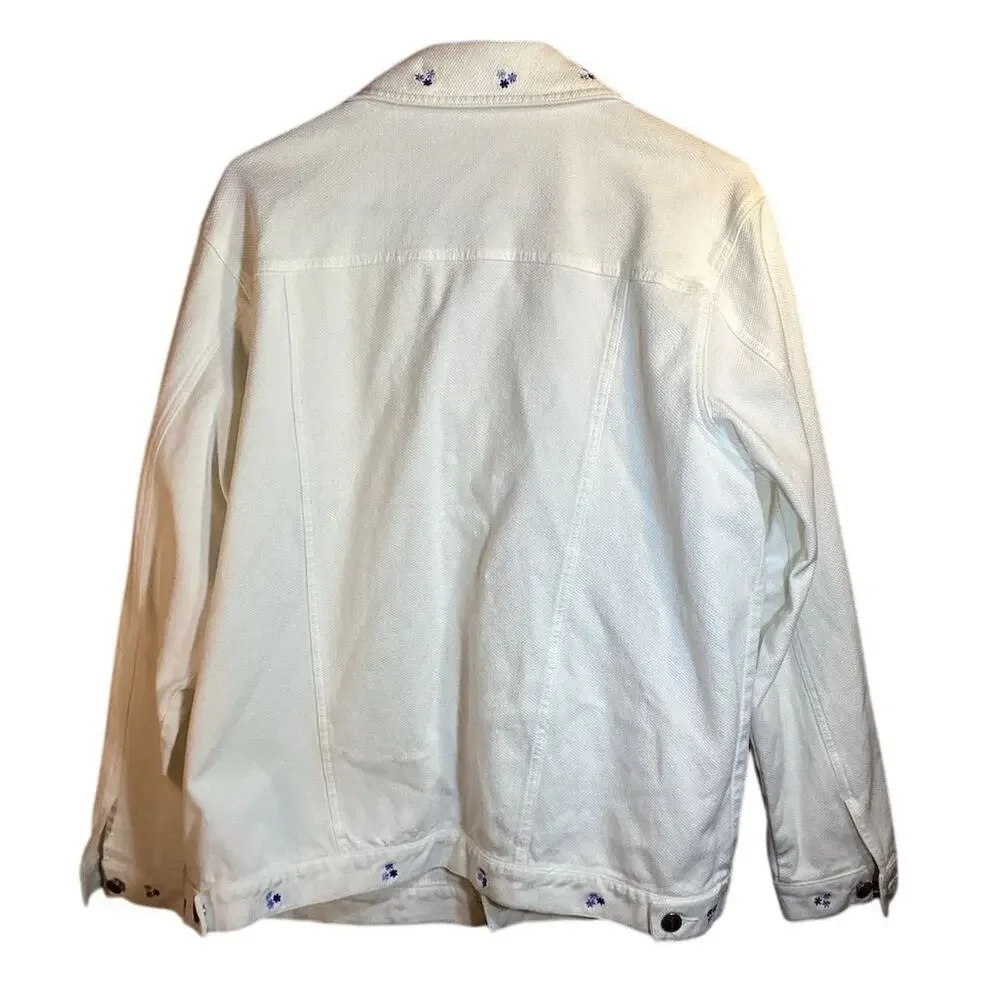 Denim &‎ Co Women's Ivory Floral Embroidered Denim Jacket Size L